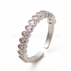 Pink Cubic Zirconia Teardrop Open Cuff Ring, Rack Plating Brass Jewelry for Women, Lead Free & Cadmium Free, Platinum, US Size 8 1/2(18.5mm)(RJEW-F142-06P)
