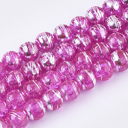 Drawbench Transparent Glass Beads Strands, Crackle Style, Round, Fuchsia, 6x5.5mm, Hole: 1.4mm, about 140pcs/strand, 30.3 inch(GLAD-S090-6mm-07)
