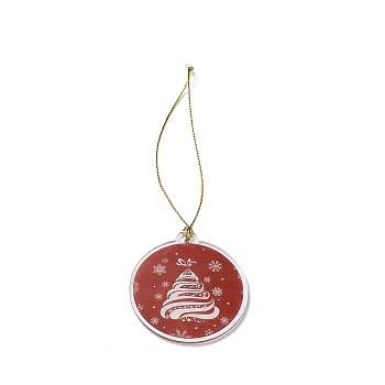 Christmas Theme Acrylic Pendant Decoration, Nylon Cord Hanging Decoration, Flat Round, Christmas Tree, 190~205mm
