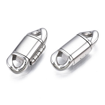 304 Stainless Steel Fold Over Clasps, Stainless Steel Color, 20.5x8.5x4mm, Hole: 3x3mm