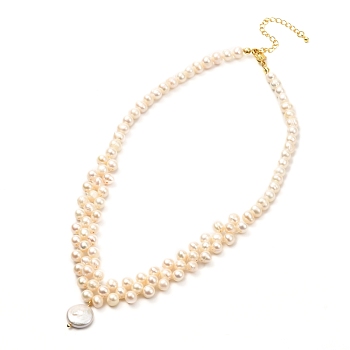Natural Pearl & Baroque Pearl Keshi Pearl Beads Bib Necklace for Teen Girl Women, Golden, Linen, 15.9 inch(40.5cm)