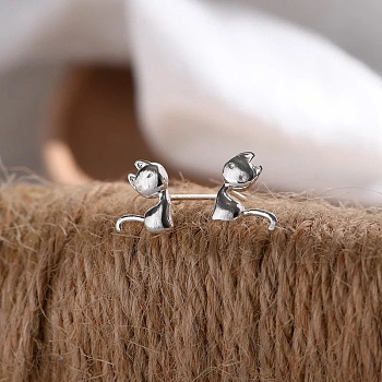 Alloy Earrings for Women, with 925 Sterling Silver Pin, Cat Shape, 10mm