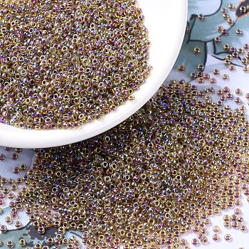 MIYUKI Round Rocailles Beads, Japanese Seed Beads, 11/0, (RR342) Berry Lined Light Topaz AB, 11/0, 2x1.3mm, Hole: 0.8mm, about 50000pcs/pound