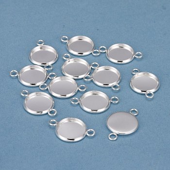 201 Stainless Steel Cabochon Connector Settings, Plain Edge Bezel Cups, Flat Round, Silver, Tray: 12mm, 21x14x2mm, Hole: 2mm