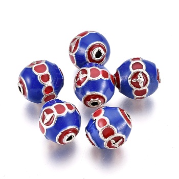 Alloy Enamel Beads, Oval, Red, Platinum, 8.5x10mm, Hole: 1mm