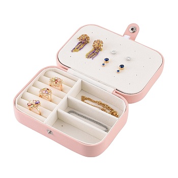 PU Leather Jewelry Boxes, Portable Jewelry Storage Case, for Ring Earrings Necklace, Rectangle, Pink, 16x11.6x5.8cm