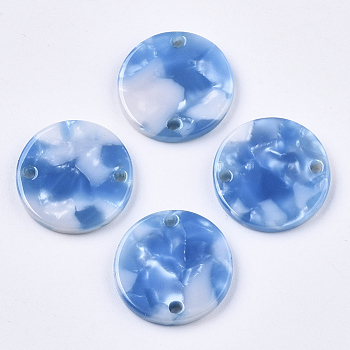 Cellulose Acetate(Resin) Links Connectors, Flat Round, Dodger Blue, 17.5x2.5mm, Hole: 1.5mm