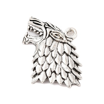 Wolf Tibetan Style Alloy Pendants, Lead Free & Cadmium Free, Antique Silver, 27x44x5mm, Hole: 3mm