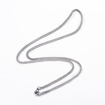 304 Stainless Steel Curb Chain Necklaces, with Lobster Claw Clasps, Stainless Steel Color, 19.7 inch(50cm), 2.5mm