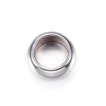 201 Stainless Steel Beads, Ring, Stainless Steel Color, 6x2.5mm, Hole: 4mm