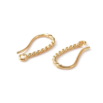 Brass Earring Hooks, with Horizontal Loops, Twist Rope Shape, Real 14K Gold Plated, 17.5x8.5x1.4mm, Hole: 1.4mm, Pin: 0.8mm