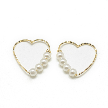 Brass Linking Rings, with ABS Plastic Imitation Pearl, Heart, Real 18K Gold Plated, 19.5x19.5x3mm, Inner Measure: 15x17mm