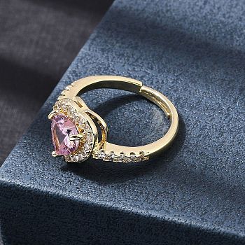 Brass Micro Pave Cubic Zirconia Cuff Open Rings, Heart, Golden, 17mm