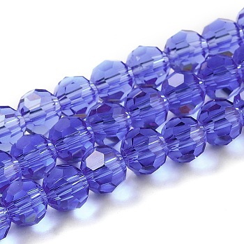 Transparent Glass Beads, Faceted(32 Facets), Round, Medium Slate Blue, 6mm, Hole: 1mm, about 98pcs/strand, 20.47 inch(52cm)