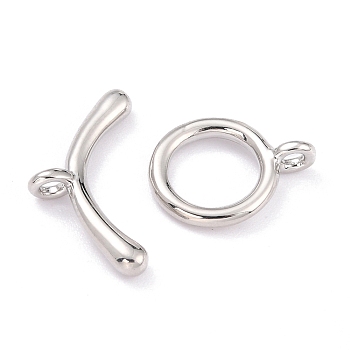 Rack Plating Brass Toggle Clasps, Long-Lasting Plated, Ring, Real Platinum Plated, Ring: 14x10.5x1.5mm, Hole: 1.6mm, Bar: 18x9x2mm, Hole: 1.6mm