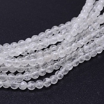 Natural Quartz Crystal Round Beads Strands, Rock Crystal Beads, 4mm, Hole: 0.8mm, about 89~94pcs/strand, 15~15.5 inch