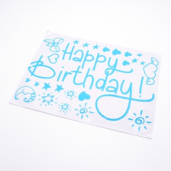 Happy Birthday Theme Waterproof Self Adhesive Sticker, for Party Celebrate Decoration, Star & Heart & Balloon Pattern, Cyan, 28.8x21x0.02cm