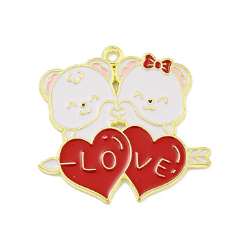 Valentine's Day Alloy Enamel Pendants, Golden, Bear Charm, Heart, 28x29x1mm, Hole: 1.6mm
