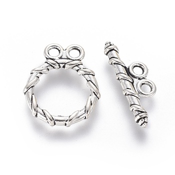 Tibetan Style Alloy Toggle Clasps, Lead Free and Cadmium Free, Antique Silver, Ring: 18x15, Bar:20x2mm, hole: 2mm.