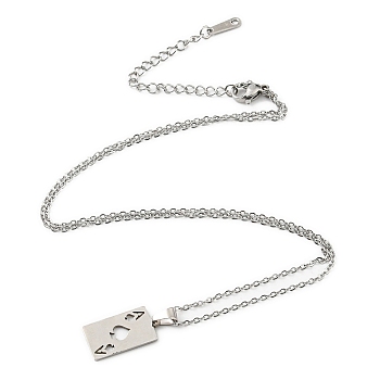 201 Stainless Steel Playing Card Pendant Necklace with Cable Chains, Stainless Steel Color, 17.87 inch(45.4cm)