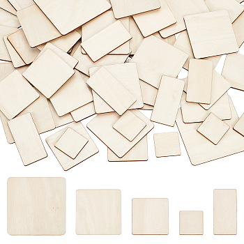 150Pcs 5 Style Wooden Coaster, Unfinished Wood, Square/Rectangle, Beige, 2.5~6.3x2.5~6.3x0.2cm