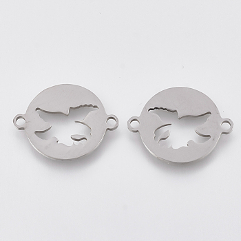 201 Stainless Steel Links connectors, Laser Cut Links, Flat Round with Bird, Stainless Steel Color, 16x20x1mm, Hole: 1.5mm