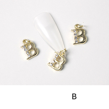 Alloy Rhinestone Cabochons, Nail Art Decoration Accessories, with Jump Ring, Letter, Golden, Letter.B, 11~14x5~12mm