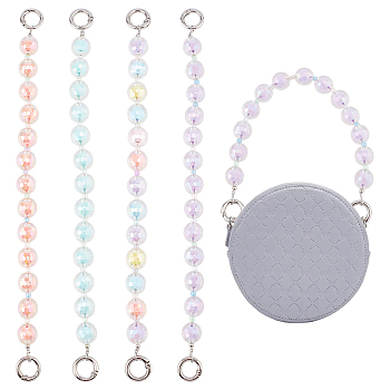 WADORN 4Pcs 4 Colors Candy AB Colored Round Plastic Beaded Bag Handle, Faceted, with Metal Spring Gate Rings, Mixed Color, 30.1cm, 1pc/color