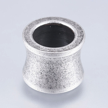 304 Stainless Steel Beads, Large Hole Beads,  Drum, Antique Silver, 11x10x8mm, Hole: 6.5mm