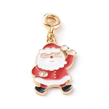 Christmas Alloy Enamel Pendants, with Brass Tube Bails, Father Christmas, Golden, 23x14.5x1mm, Hole: 3mm