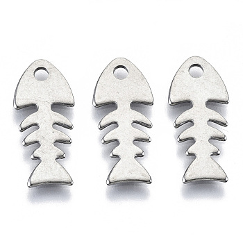 201 Stainless Steel Pendants, Laser Cut, Fishbone, Stainless Steel Color, 18x8x0.7mm, Hole: 1.6mm