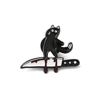 Cat on the Knife Enamel Pin, Electrophoresis Black Alloy Brooch for Backpack Clothes, Black, 25x30x1.5mm