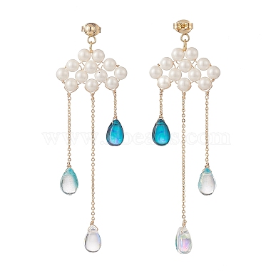 nuage de perles de coquille avec boucles d'oreilles pendantes en forme de larme de verre(EJEW-TA00164)-2