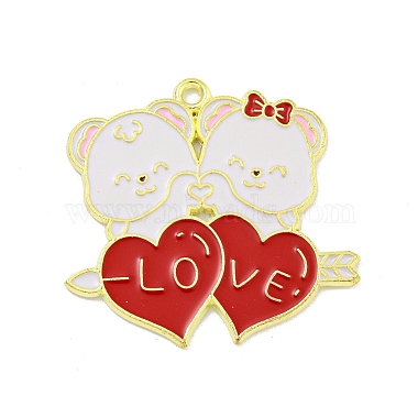 Golden Red Heart Alloy+Enamel Pendants