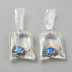 Transparent Resin Big Pendants, Fish Bags Charms with Platinum Plated Jump Rings, Dodger Blue, 48~50x24x11mm, Hole: 3mm(RESI-TAC0024-01E)