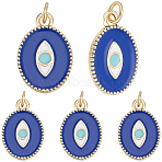 8Pcs Brass Enamel Pendants, with Jump Ring, Real 18K Gold Plated, Oval with Eye Charm, Royal Blue, 18.5x13x1.8mm, Hole: 3.4mm(KK-BBC0017-65)