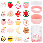 DIY Silicone Cup Bottom Sleeve Covers Sets, Insulated Reusable Cup Boot, with Acrylic Double-sided Tape and Cartoon Style Resin Animal/Fruit/Star Cabochons, Mixed Color, Cup Bottom Sleeve Covers: 75~93x18~47mm, Inner Diameter: 71.5~90mm, 2pcs(DIY-BC0002-98)