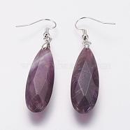 Natural Amethyst Dangle Earrings, with Brass Findings, Oval, Faceted, 62mm,Pin: 0.5mm(EJEW-G218-A03)