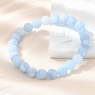 Natural & Dyed White Jade Bead Stretch Bracelets, Imitation Aquamarine, Round, Dyed, Inner Diameter: 2-1/8 inch~2-3/8 inch(5.5~6cm), Bead: 8mm(BJEW-K212-B-018)