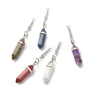 Natural Mixed Stone Double Terminal Pointed Pendants, with 304 Stainless Steel & Brass Rhinestone & Non-magnetic Synthetic Hematite, Faceted Bullet Charm, Stainless Steel Color, 64~70mm, Pendant: 37x9.5~10x9.5~10mm, Hole: 3.6mm(PALLOY-JF01776)