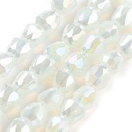 Electroplate Glass Beads Strands, Faceted, Bell, Floral White, 4x3.5~4mm, Hole: 1mm, about 98pcs/strand, 13.70''(34.8cm)(EGLA-D030-J4mm-B02)