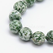 Natural Green Spot Jasper Beads Strands, Round, Faceted, 14mm, Hole: 1mm, about 28pcs/strand, 15.5 inch(X-G-L148-14mm-01)