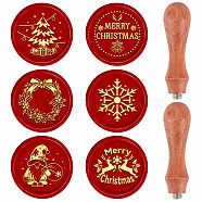 Christmas Theme 6Pcs  Brass Wax Seal Stamp Head, with 2Pcs Pear Wood Handle, for Wax Seal Stamp, Wedding Invitations Making, Chemistry Theme Pattern, 8pcs/set(AJEW-CP0001-87A)