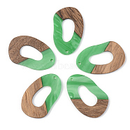 Opaque Resin & Walnut Wood Pendants, Teardrop, Light Green, 38x23.5x3mm, Hole: 2mm(RESI-S389-021A-C03)