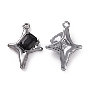 Rack Plating Alloy Glass Pendants, Gunmetal Tone Star with Rectangle Charms, Cadmium Free & Lead Free & Nickle Free, Black, 30x21.5x5.5mm, Hole: 2mm(FIND-I037-39B)
