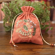 DIY Embroidery Flower Brawstring Bag Making Kit, Including Plastic Imitation Bamboo Embroidery Frame, Needle, Threads, Cotton & Linen Cloth, Random Lining Color, Coral, 190x35x0.2mm(DIY-WH0410-91C)