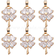 Beebeecraft 8Pcs Brass Cubic Zirconia Pendants, Clover Charm, Real 18K Gold Plated, 22x14x4.5mm, Hole: 3.5x4.5mm(KK-BBC0008-36)