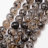 Natural Dragon Veins Agate Bead Strands, Round, Grade A, Dyed & Heated, Coffee, 14mm, Hole: 1mm, about 28pcs/strand, 15 inch(G-K166-14-14mm-01)