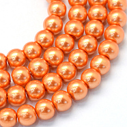 Baking Painted Pearlized Glass Pearl Round Bead Strands, Dark Orange, 4~5mm, Hole: 1mm, about 210pcs/strand, 31.4 inch(X-HY-Q003-4mm-36)