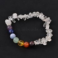 Chips and Round Chakra Natural Gemstone Beaded Stretch Bracelets, Crystal, 50~53mm(BJEW-JB01990-02)